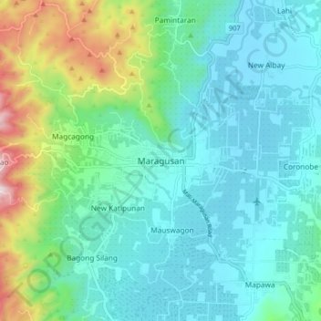Mappa topografica Maragusan, altitudine, rilievo