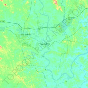 Mappa topografica Temerloh, altitudine, rilievo
