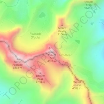 Mappa topografica Mount Sill, altitudine, rilievo
