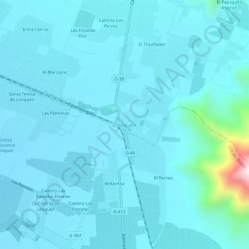Mappa topografica Lonquén, altitudine, rilievo