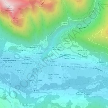 Mappa topografica Vers le Creux, altitudine, rilievo
