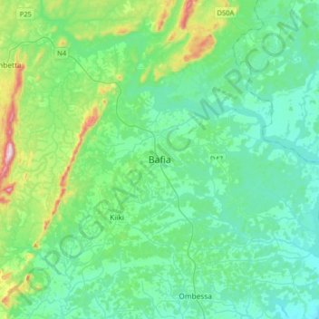 Mappa topografica Bafia, altitudine, rilievo