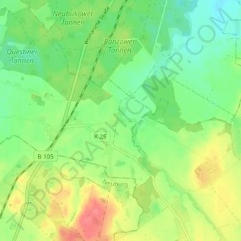 Mappa topografica Neu Teschow, altitudine, rilievo