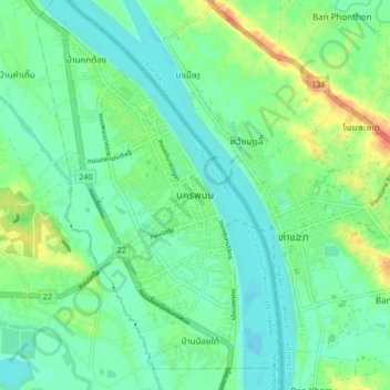 Mappa topografica Nakhon Phanom, altitudine, rilievo