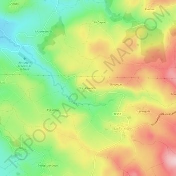 Mappa topografica Les Clauzels, altitudine, rilievo