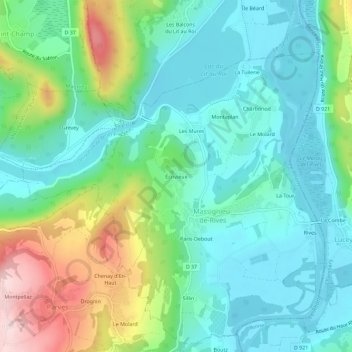 Mappa topografica Écrivieux, altitudine, rilievo