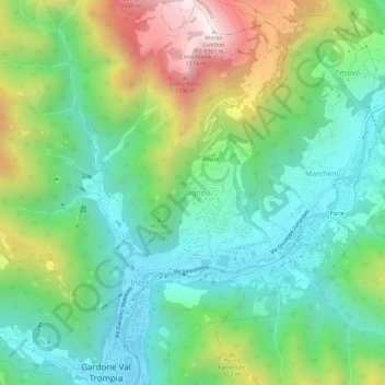 Mappa topografica Magno, altitudine, rilievo