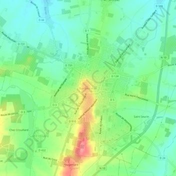 Mappa topografica Barbezieux, altitudine, rilievo