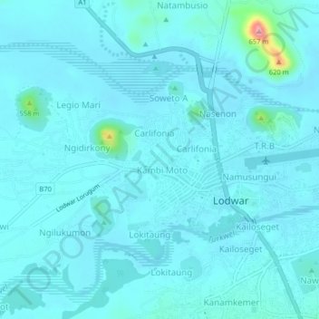Mappa topografica Kambi Moto, altitudine, rilievo