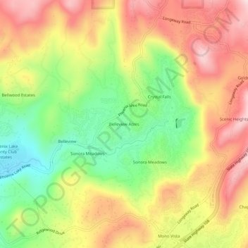 Mappa topografica Belleview Acres, altitudine, rilievo