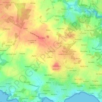 Mappa topografica Locqueltas, altitudine, rilievo
