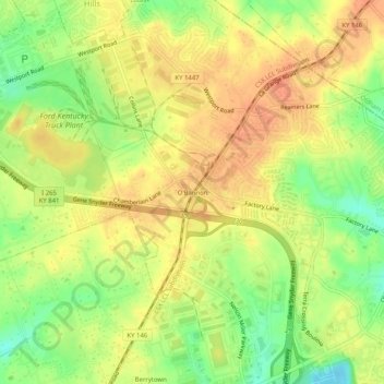 Mappa topografica O'Bannon, altitudine, rilievo