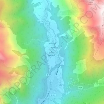 Mappa topografica Le Rosier, altitudine, rilievo