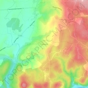 Mappa topografica Russargues, altitudine, rilievo