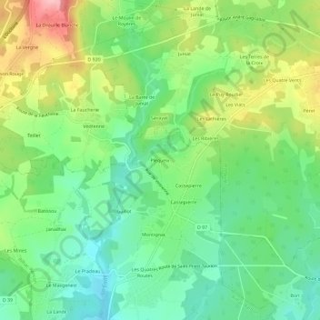 Mappa topografica Pléqueix, altitudine, rilievo
