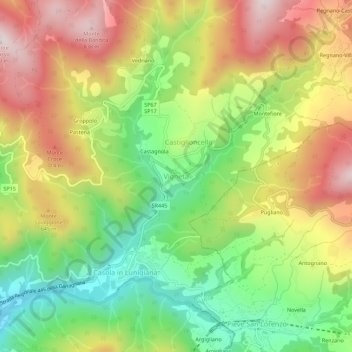 Mappa topografica Vigneta, altitudine, rilievo