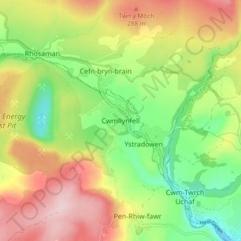 Mappa topografica Cwmllynfell, altitudine, rilievo