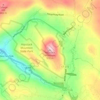 Mappa topografica Haystack Mountain, altitudine, rilievo