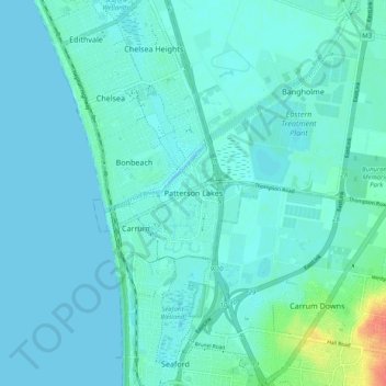 Mappa topografica Patterson Lakes, altitudine, rilievo