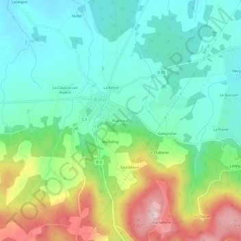 Mappa topografica Puernaud, altitudine, rilievo