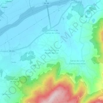 Mappa topografica Geraz do Lima (Santa Maria), altitudine, rilievo