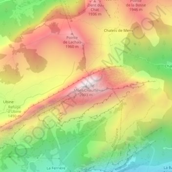 Mappa topografica Mont Chauffé, altitudine, rilievo