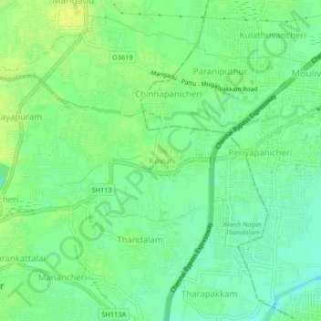 Mappa topografica Kovur, altitudine, rilievo