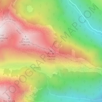 Mappa topografica Pic de Fouroul, altitudine, rilievo