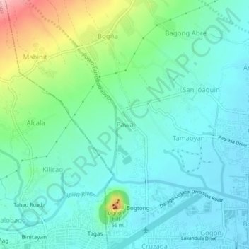 Mappa topografica Pawa, altitudine, rilievo