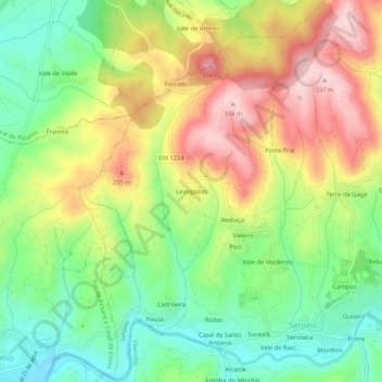 Mappa topografica Levegadas, altitudine, rilievo