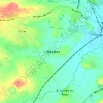 Mappa topografica Hillfarrance, altitudine, rilievo