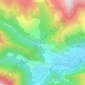 Mappa topografica Sentenac, altitudine, rilievo