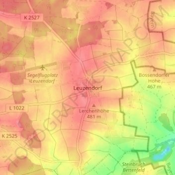 Mappa topografica Leuzendorf, altitudine, rilievo