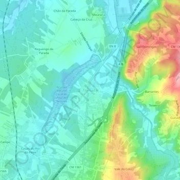 Mappa topografica Tornada, altitudine, rilievo