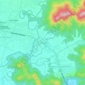 Mappa topografica Pamatawan, altitudine, rilievo