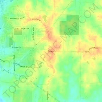 Mappa topografica Pisgah, altitudine, rilievo