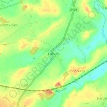 Mappa topografica Corston, altitudine, rilievo