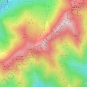 Mappa topografica Pico Catoute, altitudine, rilievo
