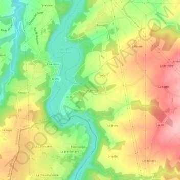 Mappa topografica Fougères, altitudine, rilievo