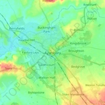 Mappa topografica Aylesbury, altitudine, rilievo
