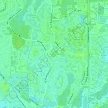 Mappa topografica Lely Resort, altitudine, rilievo
