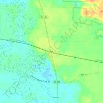 Mappa topografica Rye, altitudine, rilievo