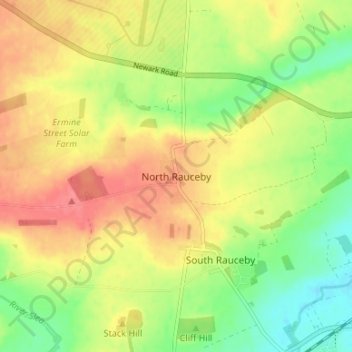 Mappa topografica North Rauceby, altitudine, rilievo