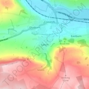 Mappa topografica Sutton-in-Craven, altitudine, rilievo