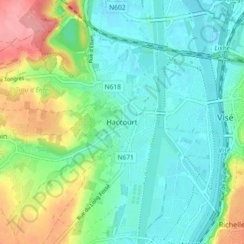 Mappa topografica Haccourt, altitudine, rilievo