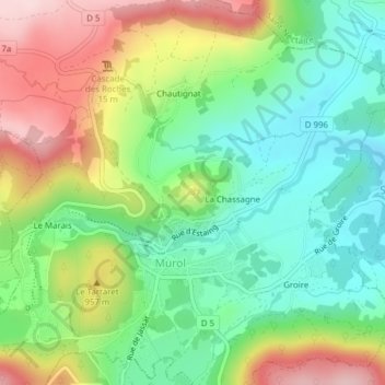 Mappa topografica Château de Murol, altitudine, rilievo
