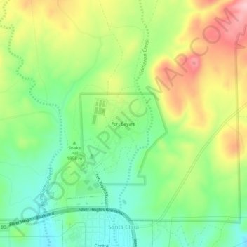 Mappa topografica Fort Bayard, altitudine, rilievo