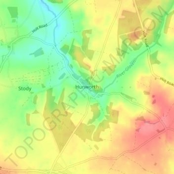 Mappa topografica Hunworth, altitudine, rilievo
