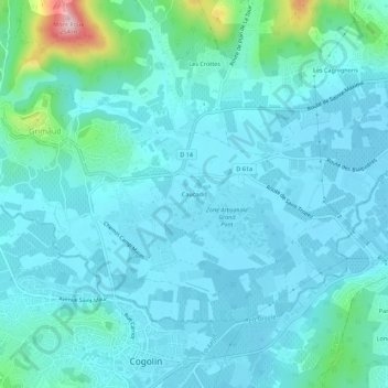 Mappa topografica Caucadis, altitudine, rilievo