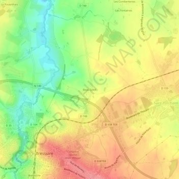 Mappa topografica Beau Soleil, altitudine, rilievo